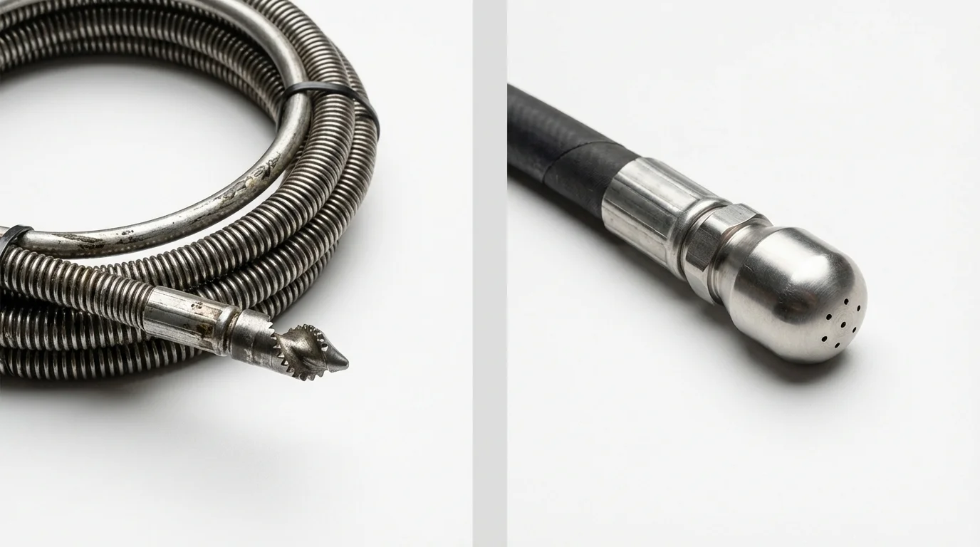 Drain snake cable and hydro jetting nozzle used for drain cleaning in Pelican Rapids, MN