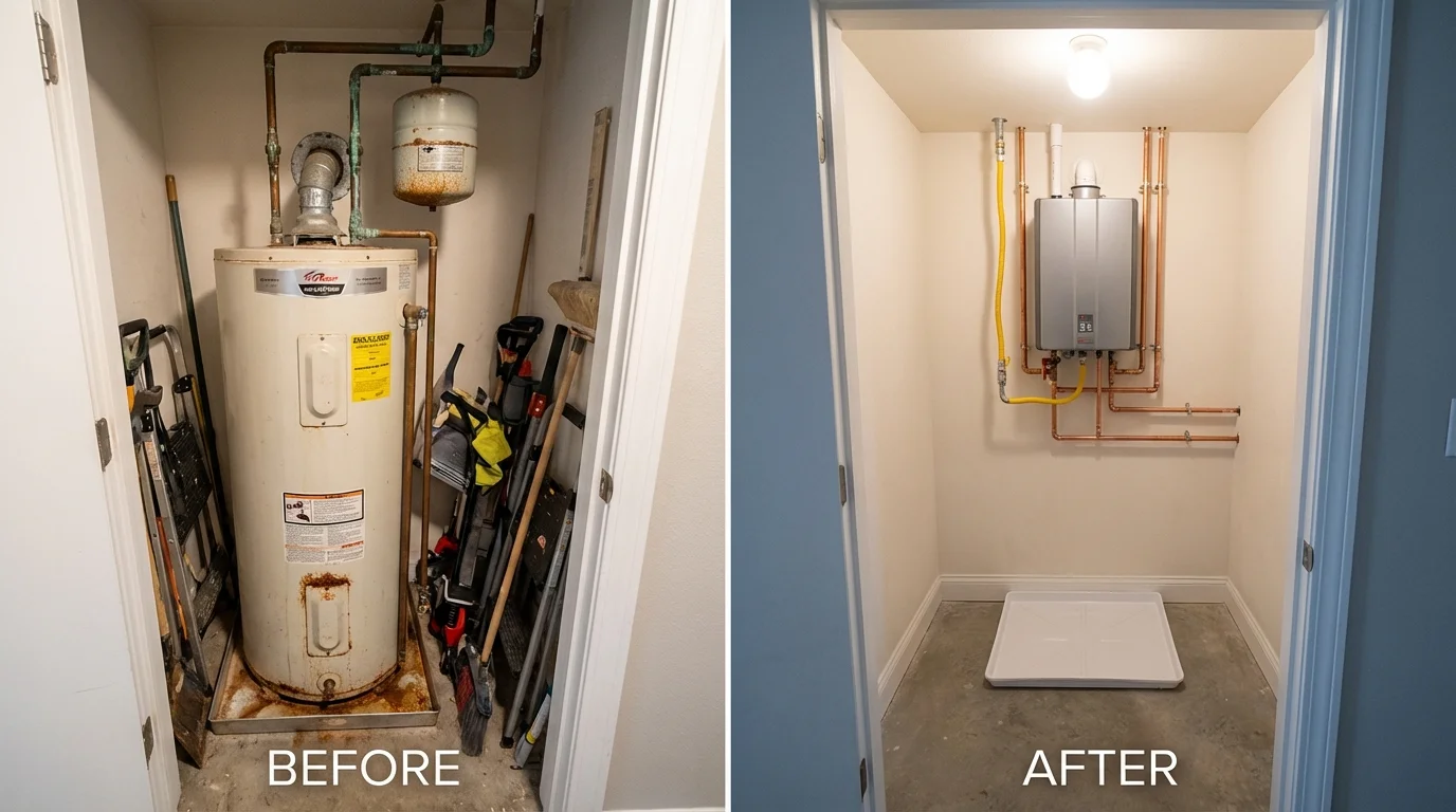 Tank water heater versus wall-mounted tankless unit comparison for Pelican Rapids, MN homeowners